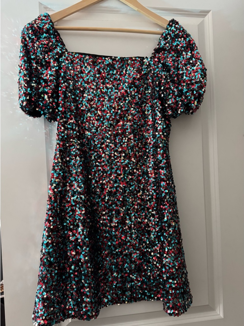 Lulu's Black Sequin Mini Dress with Teal & Pink Accents